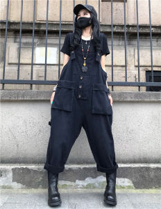 Fashionable High-Waist Vintage Denim Overalls Casual Pure Color Loose Fit One-Piece Pants Trendy European Style Summer New Arrival
