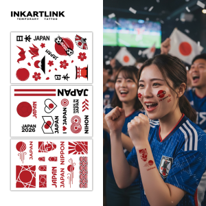 INKARTLINK 1 Set of 3 PCS JAPAN Flag Series Temporary Waterproof Tattoo Stickers Color Lasts 2-5 Days