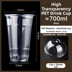 Disposable Transparent Cup with Lid for Takeaway Drinks