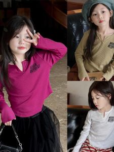 Girls Short Sleeve T-Shirt round Neck Base Layer Shirt Spring Fashionable Versatile Top Korean Style Baby Clothes Childrens Wear