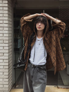 Ssumenam | Hooded Check Long Sleeve Shirt