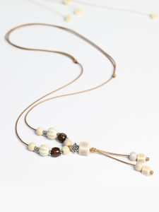 New Chinese Style National Style Retro Jingdezhen Ceramics Beads of Necklace Pendant Sweater Chain Female Mori Style Artistic Temperament Wild