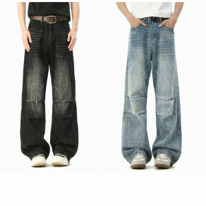 izzue | American Vintage Distressed Loose Fit Straight Wide Leg Jeans for Men