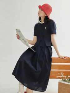 BY IHAPPY | Bộ Đầm A-Line Tay Ngắn Cổ Tròn Voan Văn Học Retro