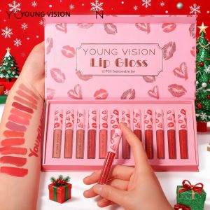 ชุดลิปเคลือบกล่องอเนกประสงค์12ชิ้นผิวด้านถ้วยไม่ติดลิปสติกแบบเหลวติดทนนานเหมาะสำหรับผิวเรียบเนียน