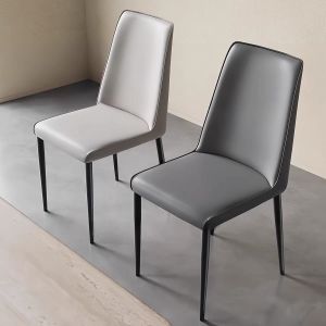 Modern Minimalist Italian Style Dining Chair Home Use Designer High Back Restaurant Bar Stool Leather Seat Metal Frame