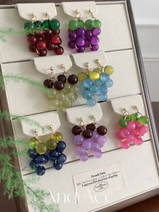 Handmade Grape Shaped Color Block Dangle Earrings for Women Summer Fashion Jewelry Fresh out Style No Piercing Required