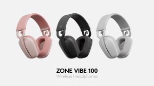 Logitech Zone Vibe 100 Wireless Headphones with Noise-Cancelling Microphone Bluetooth Works with Zoom Google Voice Google Meet Mac/PC