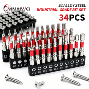 34Pcs Magnetic Screwdriver Bit Set 1/4" Hex Shank S2 Steel Phillips Slotted Torx Hex Bit Kit for Electric Drill Power Tool