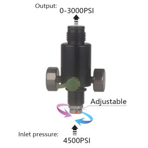 HPA Air Tank Adjustable 0-3000PSI Pressure Relief Valve PCP Regulator Gas Cylinder Paintball Regulating Filling Adapter Supply Valve
