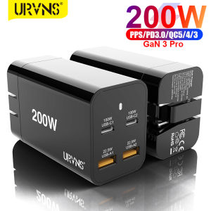 URVNS 200W USB C Charger GaN PD 100W PPS 45W QC22.5W Super Fast Charging Laptop Wall Charger for MacBook iPhone 14 13 12 Pro Max iPad Samsung Pixel and More