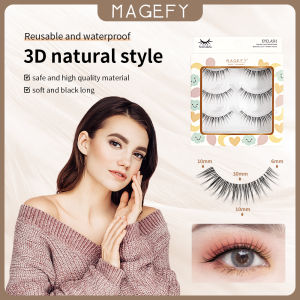 MAGEFY 3 Cặp Lông Mi Giả Mềm Dày Lông Mi Thủ Công Tự Nhiên 100% Lông Mi Chồn 3D Làm Đẹp