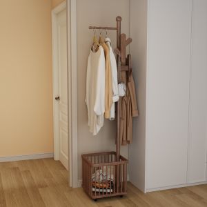 ATNPQZ | Wooden Hanger Mobile Closet Rack with Laundry Basket and Storage Shelf