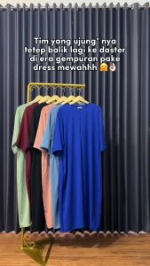 Daster Gamis Lengan 3/4 Polos Crinkel Wanita