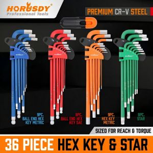 HORUSDY 36Pc Hex & Torx Key Set Extra Long Allen Wrench Ball End Tamper Proof Metric/SAE