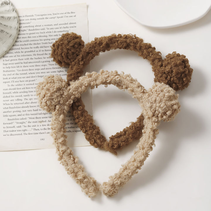 Cute Cartoon Lamb Fur Milk Coffee Brown Bear Ears Headband Hairpin for