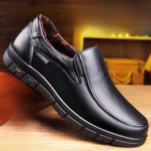 DTHN | Leather Mens Casual Slip-On Shoes Soft Bottom Large Size Comfortable Breathable Business Casual Shoes For Middle-Aged And Elderly