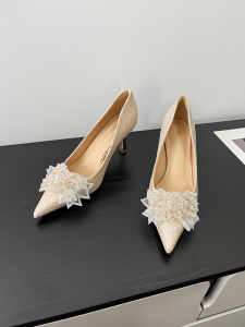 Elegant Silver High Heels Womens Shoes Summer Xueer French Style Beautiful Girl Party Dress Maids Shoes Spring New Arrival Fashionable