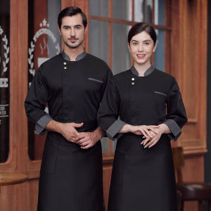 Chef Uniform for Men, Chefs Uniform for Women, Catering Uniform, Long Sleeve Waiter Uniform, Chef Jacket, Hotel Restaurant Kitchen Comfortable and Breathable Chefs Uniform, Ready Stock M-2XL