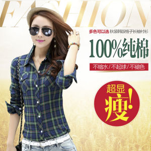 เสื้อเชิ้ตแขนยาวผู้หญิงไซส์ใหญ่ ทรงสลิมฟิต ผ้าฝ้าย ลายสก็อต แฟชั่นฤดูใบไม้ผลิ 2025 คอลเลกชั่นใหม่ เสื้อเชิ้ตผู้หญิง