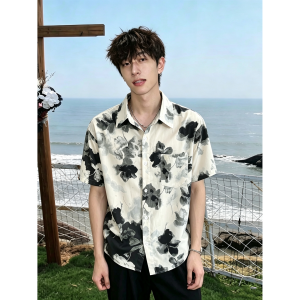 OUMULONG | Cool Breathable Ice Silk Short Sleeve Flower Shirt