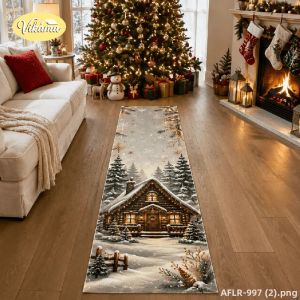 VIKAMA Retro Santa Slide Chống Trơn Trượt Lễ Hội Giáng Sinh Thảm Phong Cách Hiện Đại Polyester Hành Lang Chạy Thảm Có Thể Giặt Được Trang Trí Nhà