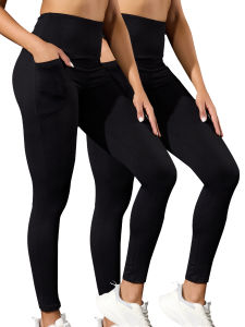 2 แพ็ค Super Soft กีฬาพร้อมกระเป๋าผู้หญิงเอวสูงออกกําลังกายโยคะวิ่งกางเกง Push Up GYM Fitness