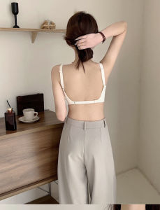 Charmeuse Backless Triangle Cup Vest Womens Seamless Bandeau Strapless Bralette Short Length Solid Color Commute Style