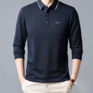 ROMON | เสื้อยืดคอโปโลผู้ชายผ้าไหมมัลเบอร์รี่ แขนยาว สไตล์ธุรกิจลำลอง ปกโปโล แฟชั่นฤดูใบไม้ร่วง ผ้าโพลีเอสเตอร์ผสม