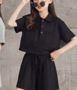 KYII Girls set two-piece Short Sleeve Shirt Collar top children Set kyii0154