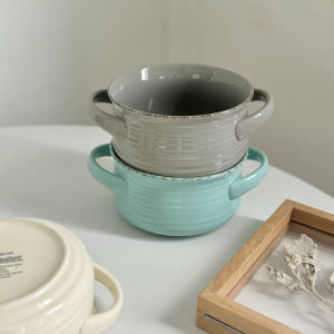 High Quality Ceramic Noodle Soup Bowl Double Ear Rice Noodles Porridge Bowl Korean Style Adult Dinnerware Dishwasher Safe