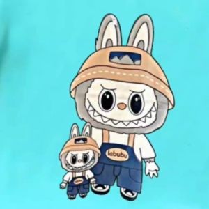 Setelan Atasan Anak Kaos dan Celana Usia 1-10 Tahun Bergambar Labubu The Monster Bahan Babyterry