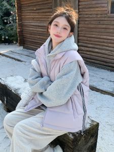 Retro down Cotton Vest Womens Autumn Winter New Style plus Size Stand Collar Loose Warm Shoulder Warm Trendy