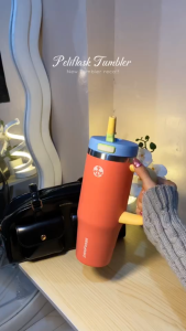 Peliflask 32oz Tumbler with Handle and Straw100% Leakproof Insulated Tumbler with Lid and StrawStainless Steel Water Bottlefor Home Office TravellingFits in Cup Holder