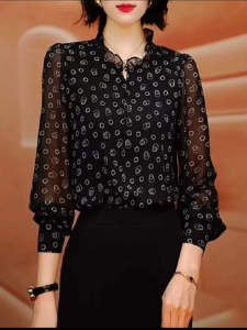 Áo Sơ Mi Nữ Thời Trang Cao Cấp Dài Tay Rộng Rãi Mùa Xuân Thu Thanh Lịch Đơn Giản Cổ Ren Tròn Polyester 100%