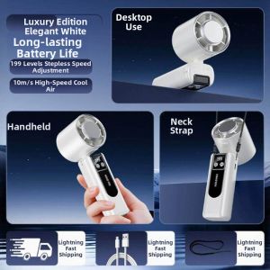Quiet Powerful Turbo Cooling Handheld Fan USB Charging