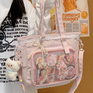 Blue Lace Crossbody Pain Bag High Aesthetic Value Large Capacity Tote Bag for Women Daily Use Girls Backpack