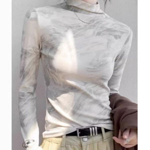 High-end Stylish Tie-dye Half-high Collar Long Sleeve T-shirt