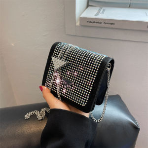 Mini Water Diamond Crossbody Bag Womens Single Shoulder Bag Fashionable Lipstick Earphone Pouch PU Material Crossbody Bag