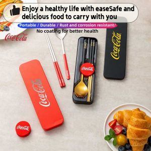 Coca Cola Chopsticks and Spoon Storage Case Set stainless steel portable cutlery for Camping Travel School ﻿