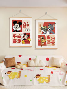 การตกแต่งภาพฝาผนังพื้นหลังโซฟาในห้องนั่งเล่นของ Mickey Mouse ภาพฝาผนังตกแต่งห้องปีใหม่ ภาพวาดฝ้าเพดาน ภาพวาดขนาดใหญ่ ภาพวาดปะผีซู่