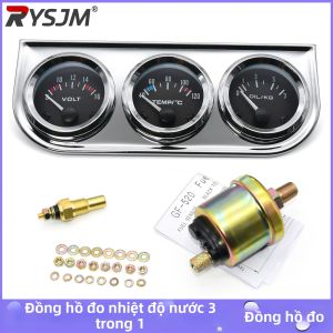 RYSJM | Bộ Đồng Hồ Đo Xe Máy Ô Tô 3 Trong 1 52MM Có Cảm Biến - Nhiệt Độ Nước Áp Suất Dầu Đồng Hồ Đo Điện Áp Đồng Hồ Đo Áp Suất Dầu Mạ Crôm Thang Đo Độ C