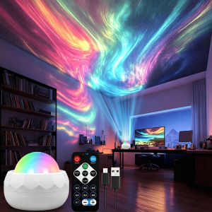 LED Aurora Projector Light Starry Sky Galaxy Night Light RGB 7 Colors Auto Rotate with Remote Control for Home Room Decor Lamp