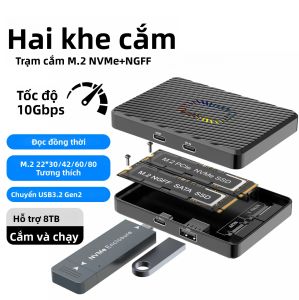 Vỏ Ổ Cứng SSD M.2 NVME Kép USB3.2 RGB Dock Kết Nối PCIe 10Gbps Thế Hệ 2 Chất Liệu Nhôm Dành Cho PC