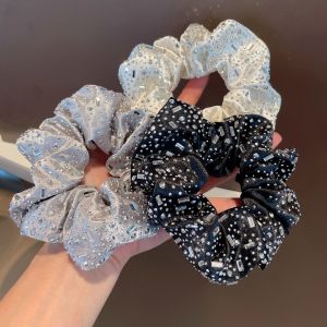 ที่มัดผมด้วยพลอยเทียมสำหรับผู้หญิงสไตล์อุตสาหกรรมหนักเครื่องประดับผมหางม้าผูกผมยางรัดผมเย็น