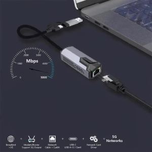 Kebidumei | 5Gbps Wired USB Network Card Adapter Type C to RJ45 LAN USB-C Ethernet Converter Hub for Laptops Win 11 Supports 5G/2.5G/1G/100M