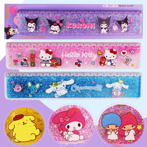 Cute Kawaii KT Cat Cartoon Ruler with Wave Line 20cm Sand in Oil Elementary School Students Special Straight Rule