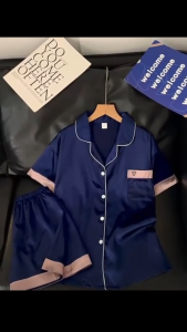 Women Pajama Set Ice Silk Soft Comfortable Sleepwear Homewear Pyjamas Baju Tidur Set (SW28)