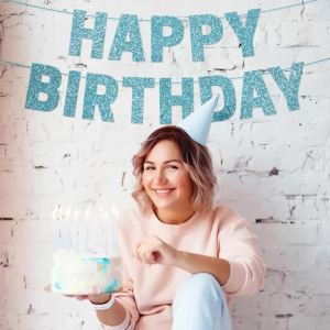 Happy Birthday Banner Glitter Blue Happy Birthday Banner for Birthday Decoration Party Supplies