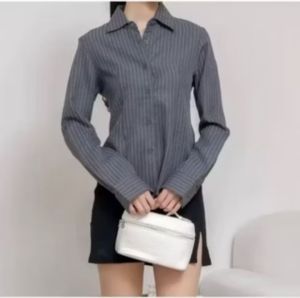 Kemeja Luna Stipe Fitted Kemeja Salur Wanita Fitted Cassual